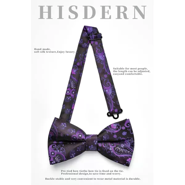 HISDERN Bow Ties for Men Pre-tied Paisley Bow Ties Pocket Square Set Men's Bowtie Wedding Party