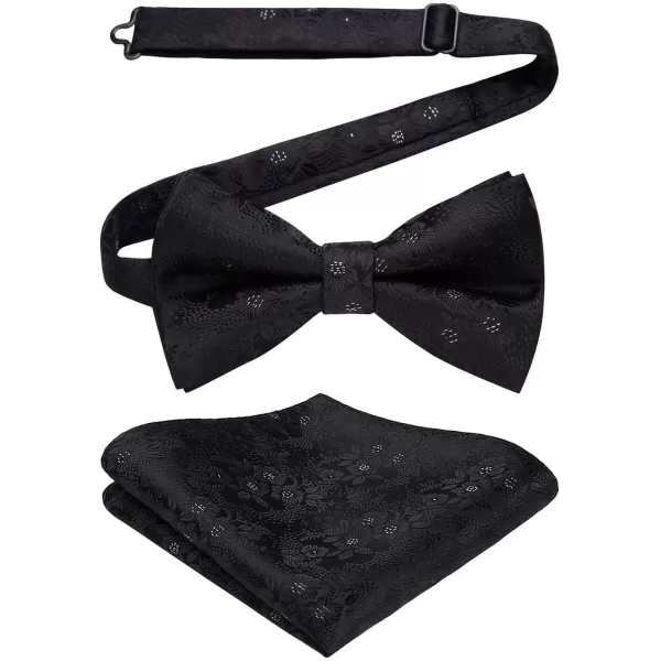 HISDERN Bow Ties for Men Pre-tied Paisley Bow Ties Pocket Square Set Men's Bowtie Wedding Party