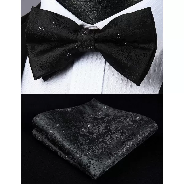 HISDERN Bow Ties for Men Pre-tied Paisley Bow Ties Pocket Square Set Men's Bowtie Wedding Party