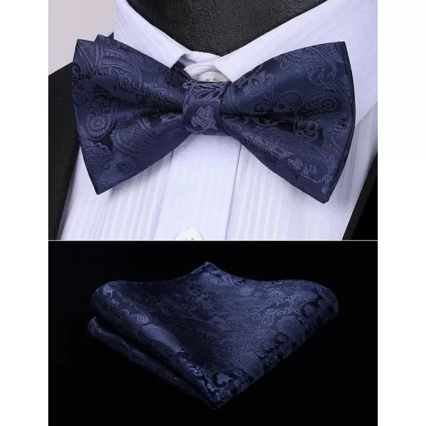 HISDERN Bow Ties for Men Pre-tied Paisley Bow Ties Pocket Square Set Men's Bowtie Wedding Party
