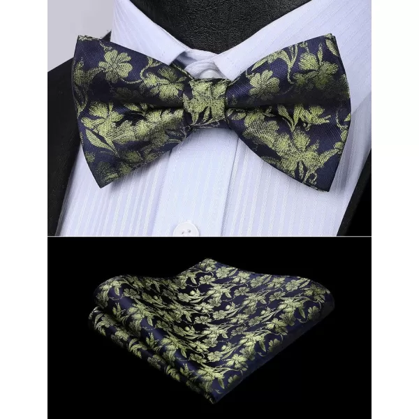 HISDERN Bow Ties for Men Pre-tied Paisley Bow Ties Pocket Square Set Men's Bowtie Wedding Party