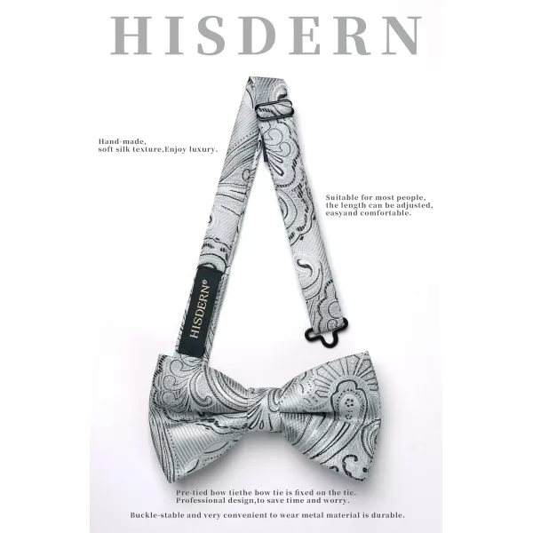 HISDERN Bow Ties for Men Pre-tied Paisley Bow Ties Pocket Square Set Men's Bowtie Wedding Party