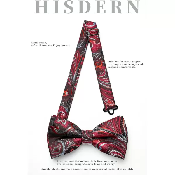 HISDERN Bow Ties for Men Pre-tied Paisley Bow Ties Pocket Square Set Men's Bowtie Wedding Party