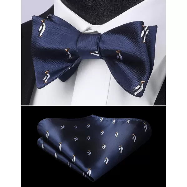 HISDERN Bow Ties for Men Self Tie Animal Bowties Pocket Square Woven Silk Fun Bowtie Handkerchief Set for Wedding Party