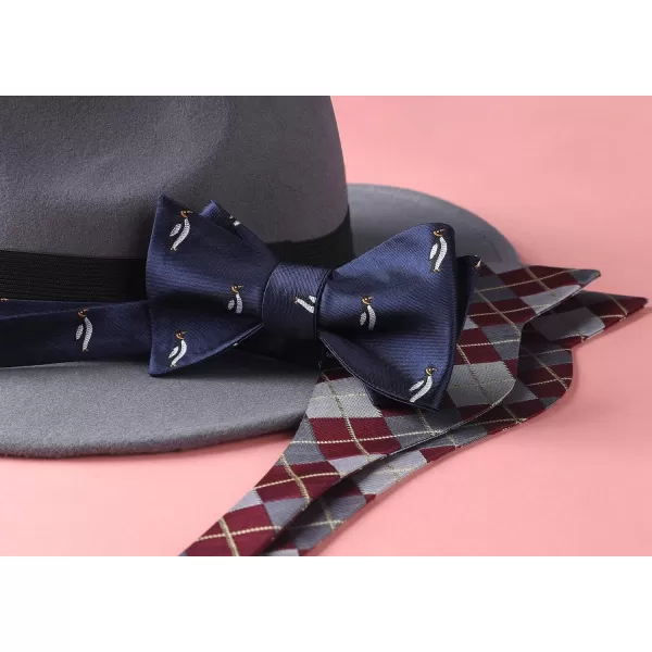 HISDERN Bow Ties for Men Self Tie Animal Bowties Pocket Square Woven Silk Fun Bowtie Handkerchief Set for Wedding Party