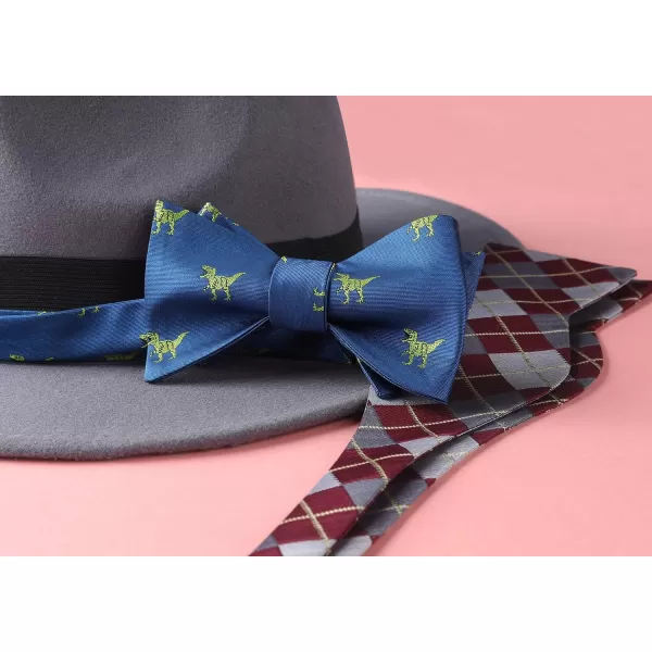 HISDERN Bow Ties for Men Self Tie Animal Bowties Pocket Square Woven Silk Fun Bowtie Handkerchief Set for Wedding Party