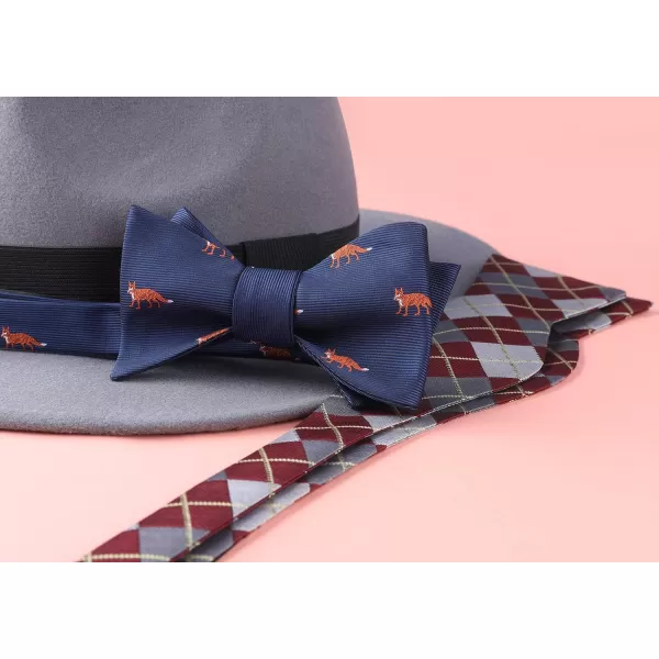 HISDERN Bow Ties for Men Self Tie Animal Bowties Pocket Square Woven Silk Fun Bowtie Handkerchief Set for Wedding Party