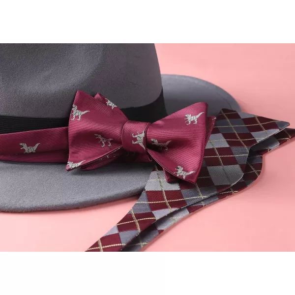 HISDERN Bow Ties for Men Self Tie Animal Bowties Pocket Square Woven Silk Fun Bowtie Handkerchief Set for Wedding Party