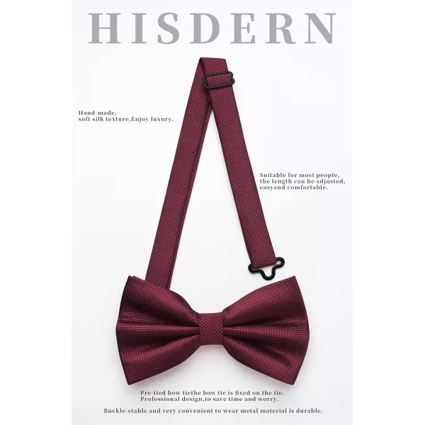 HISDERN Bow Ties for Men Solid Color Pre-Tie Bow Tie and Pocket Square Set Classic Formal Tuxedo Bowties for Wedding Party