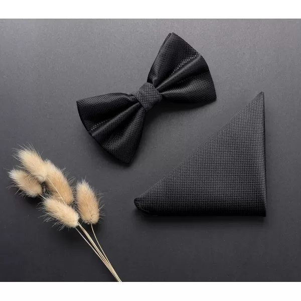 HISDERN Bow Ties for Men Solid Color Pre-Tie Bow Tie and Pocket Square Set Classic Formal Tuxedo Bowties for Wedding Party