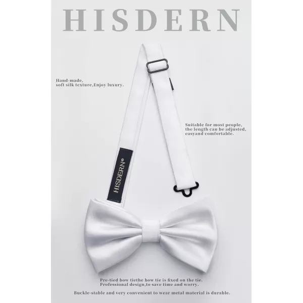 HISDERN Bow Ties for Men Solid Color Pre-Tie Bow Tie and Pocket Square Set Classic Formal Tuxedo Bowties for Wedding Party