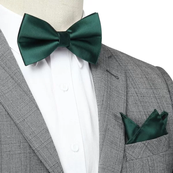 HISDERN Bow Ties for Men Solid Color Pre-Tie Bow Tie and Pocket Square Set Classic Formal Tuxedo Bowties for Wedding Party