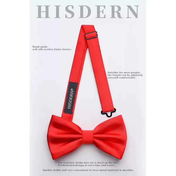 HISDERN Bow Ties for Men Solid Color Pre-Tie Bow Tie and Pocket Square Set Classic Formal Tuxedo Bowties for Wedding Party