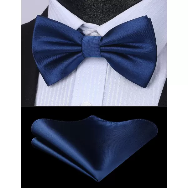 HISDERN Bow Ties for Men Solid Color Pre-Tie Bow Tie and Pocket Square Set Classic Formal Tuxedo Bowties for Wedding Party