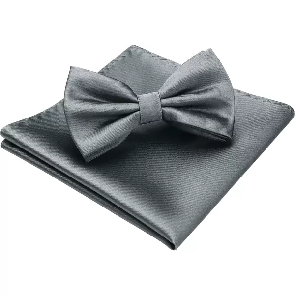 HISDERN Bow Ties for Men Solid Color Pre-Tie Bow Tie and Pocket Square Set Classic Formal Tuxedo Bowties for Wedding Party