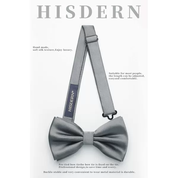 HISDERN Bow Ties for Men Solid Color Pre-Tie Bow Tie and Pocket Square Set Classic Formal Tuxedo Bowties for Wedding Party