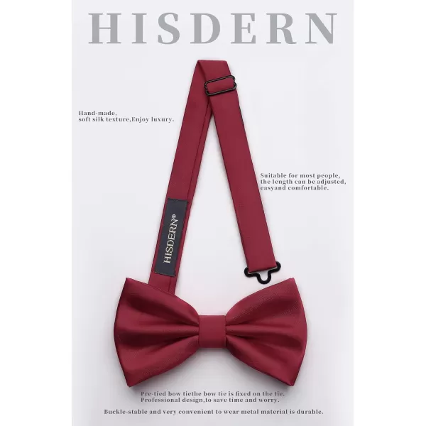 HISDERN Bow Ties for Men Solid Color Pre-Tie Bow Tie and Pocket Square Set Classic Formal Tuxedo Bowties for Wedding Party