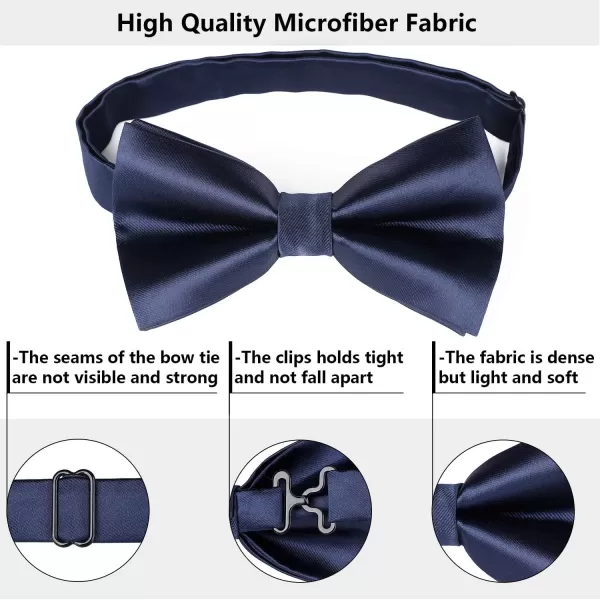 HISDERN Bow Ties for Men Solid Color Pre-Tie Bow Tie and Pocket Square Set Classic Formal Tuxedo Bowties for Wedding Party