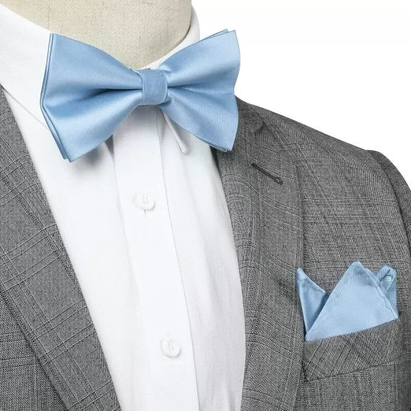 HISDERN Bow Ties for Men Solid Color Pre-Tie Bow Tie and Pocket Square Set Classic Formal Tuxedo Bowties for Wedding Party