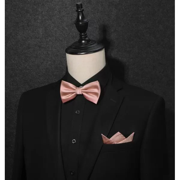 HISDERN Bow Ties for Men Solid Color Pre-Tie Bow Tie and Pocket Square Set Classic Formal Tuxedo Bowties for Wedding Party