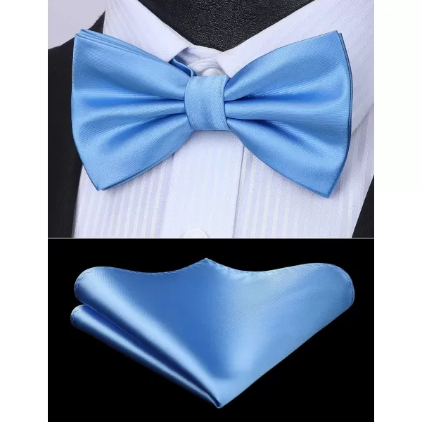 HISDERN Bow Ties for Men Solid Color Pre-Tie Bow Tie and Pocket Square Set Classic Formal Tuxedo Bowties for Wedding Party