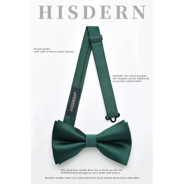 HISDERN Bow Ties for Men Solid Color Pre-Tie Bow Tie and Pocket Square Set Classic Formal Tuxedo Bowties for Wedding Party