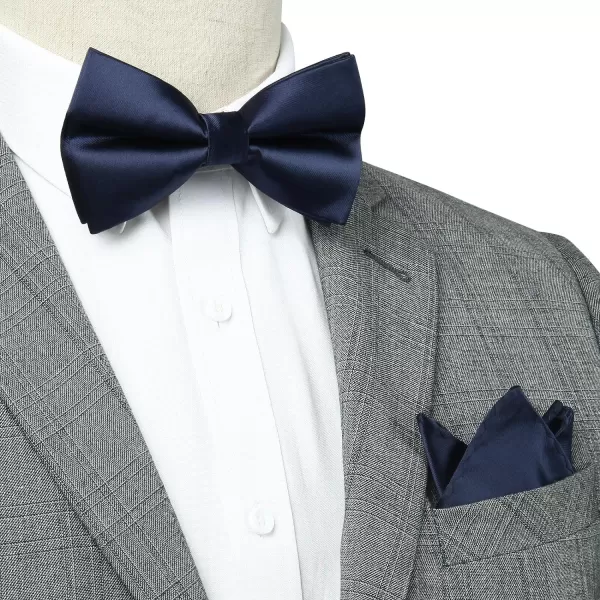 HISDERN Bow Ties for Men Solid Color Pre-Tie Bow Tie and Pocket Square Set Classic Formal Tuxedo Bowties for Wedding Party