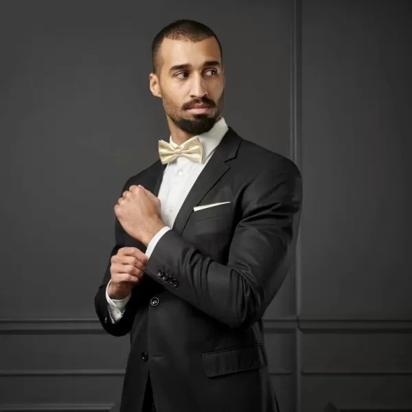 HISDERN Bow Ties for Men Solid Color Pre-Tie Bow Tie and Pocket Square Set Classic Formal Tuxedo Bowties for Wedding Party