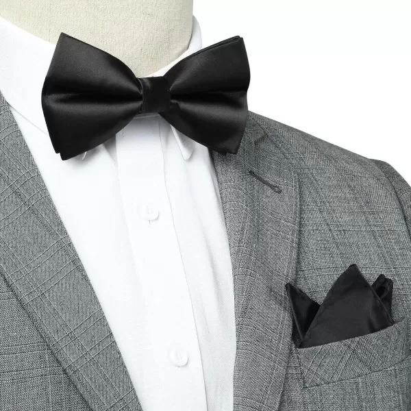 HISDERN Bow Ties for Men Solid Color Pre-Tie Bow Tie and Pocket Square Set Classic Formal Tuxedo Bowties for Wedding Party