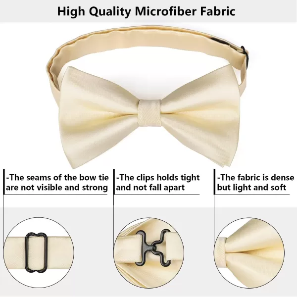HISDERN Bow Ties for Men Solid Color Pre-Tie Bow Tie and Pocket Square Set Classic Formal Tuxedo Bowties for Wedding Party