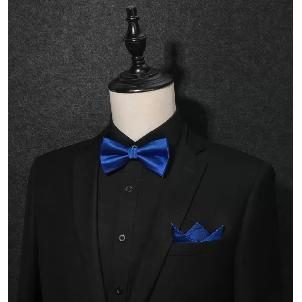 HISDERN Bow Ties for Men Solid Color Pre-Tie Bow Tie and Pocket Square Set Classic Formal Tuxedo Bowties for Wedding Party