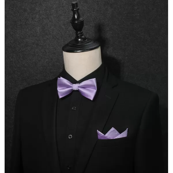 HISDERN Bow Ties for Men Solid Color Pre-Tie Bow Tie and Pocket Square Set Classic Formal Tuxedo Bowties for Wedding Party