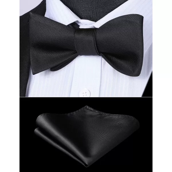 HISDERN Bow Ties for Men Solid Color Self Tie Bow Tie Pocket Square Set Classic Formal Satin Bowties for Tuxedo Wedding Party