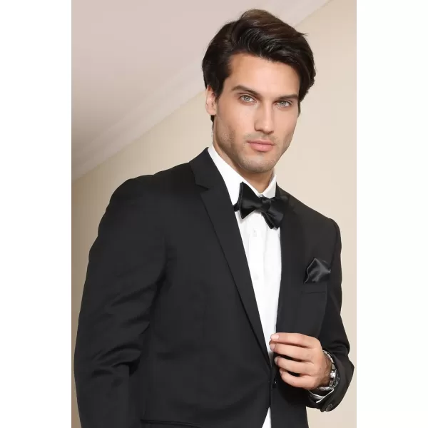 HISDERN Bow Ties for Men Solid Color Self Tie Bow Tie Pocket Square Set Classic Formal Satin Bowties for Tuxedo Wedding Party