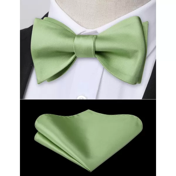 HISDERN Bow Ties for Men Solid Color Self Tie Bow Tie Pocket Square Set Classic Formal Satin Bowties for Tuxedo Wedding Party