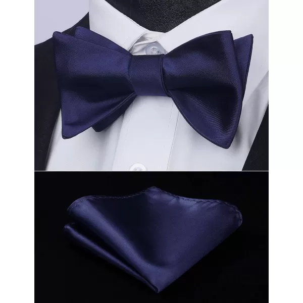 HISDERN Bow Ties for Men Solid Color Self Tie Bow Tie Pocket Square Set Classic Formal Satin Bowties for Tuxedo Wedding Party