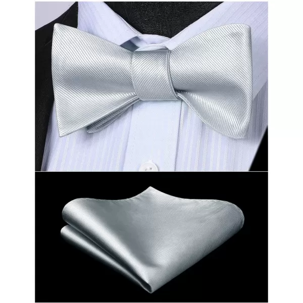 HISDERN Bow Ties for Men Solid Color Self Tie Bow Tie Pocket Square Set Classic Formal Satin Bowties for Tuxedo Wedding Party