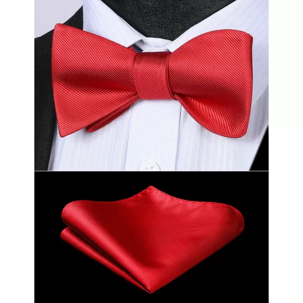 HISDERN Bow Ties for Men Solid Color Self Tie Bow Tie Pocket Square Set Classic Formal Satin Bowties for Tuxedo Wedding Party