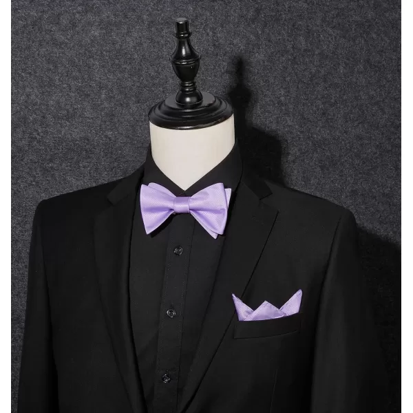 HISDERN Bow Ties for Men Solid Color Self Tie Bow Tie Pocket Square Set Classic Formal Satin Bowties for Tuxedo Wedding Party