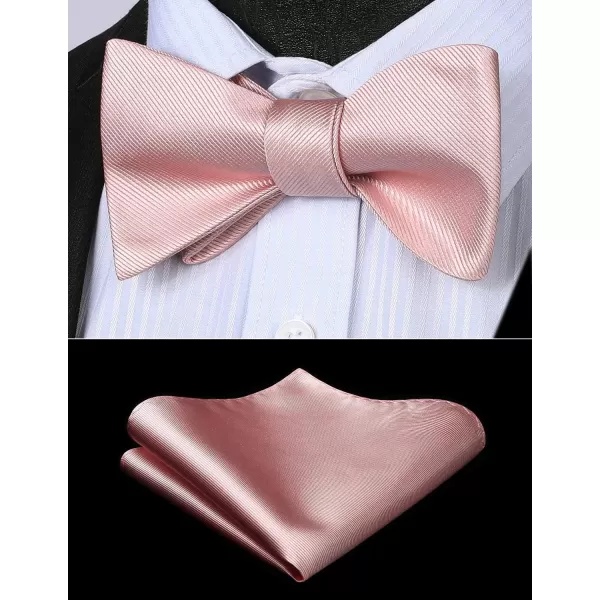 HISDERN Bow Ties for Men Solid Color Self Tie Bow Tie Pocket Square Set Classic Formal Satin Bowties for Tuxedo Wedding Party