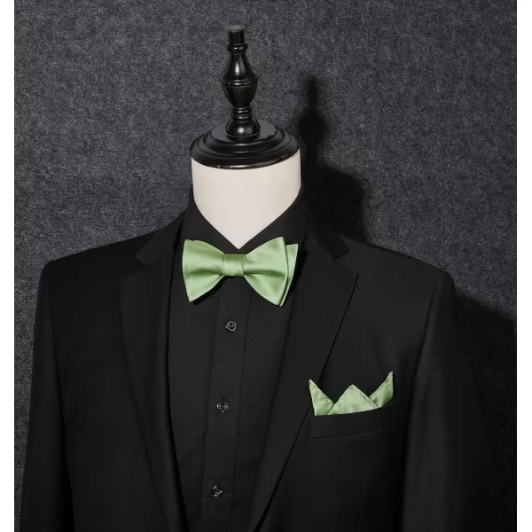 HISDERN Bow Ties for Men Solid Color Self Tie Bow Tie Pocket Square Set Classic Formal Satin Bowties for Tuxedo Wedding Party