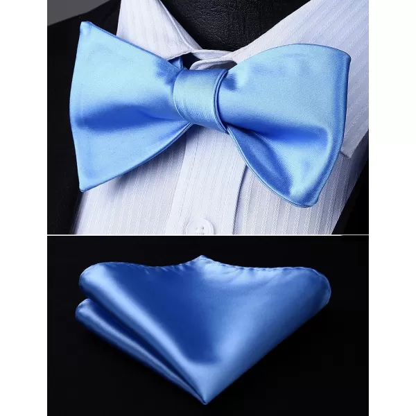 HISDERN Bow Ties for Men Solid Color Self Tie Bow Tie Pocket Square Set Classic Formal Satin Bowties for Tuxedo Wedding Party