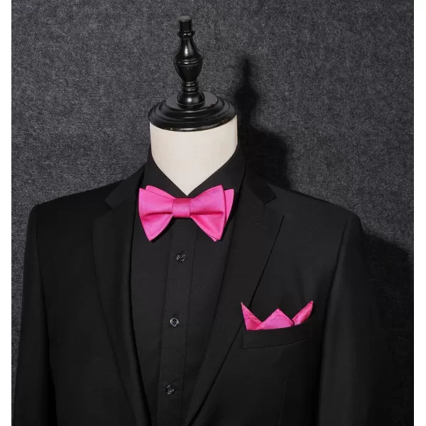 HISDERN Bow Ties for Men Solid Color Self Tie Bow Tie Pocket Square Set Classic Formal Satin Bowties for Tuxedo Wedding Party