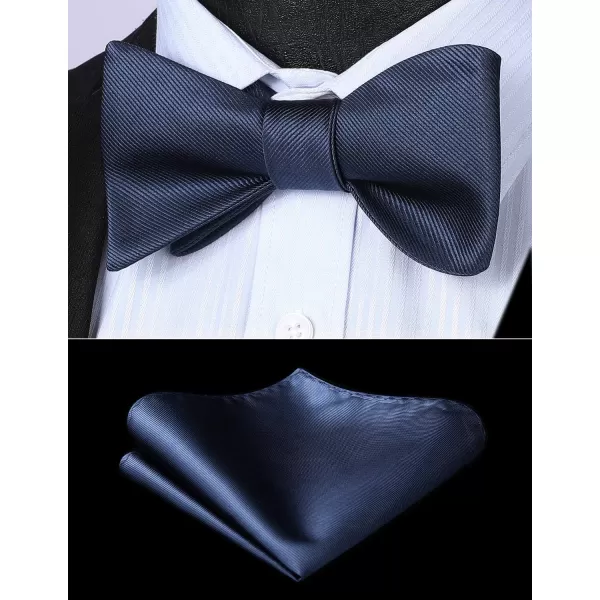 HISDERN Bow Ties for Men Solid Color Self Tie Bow Tie Pocket Square Set Classic Formal Satin Bowties for Tuxedo Wedding Party