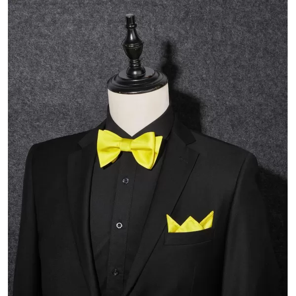 HISDERN Bow Ties for Men Solid Color Self Tie Bow Tie Pocket Square Set Classic Formal Satin Bowties for Tuxedo Wedding Party