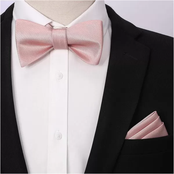 HISDERN Bow Ties for Men Solid Color Self Tie Bow Tie Pocket Square Set Classic Formal Satin Bowties for Tuxedo Wedding Party