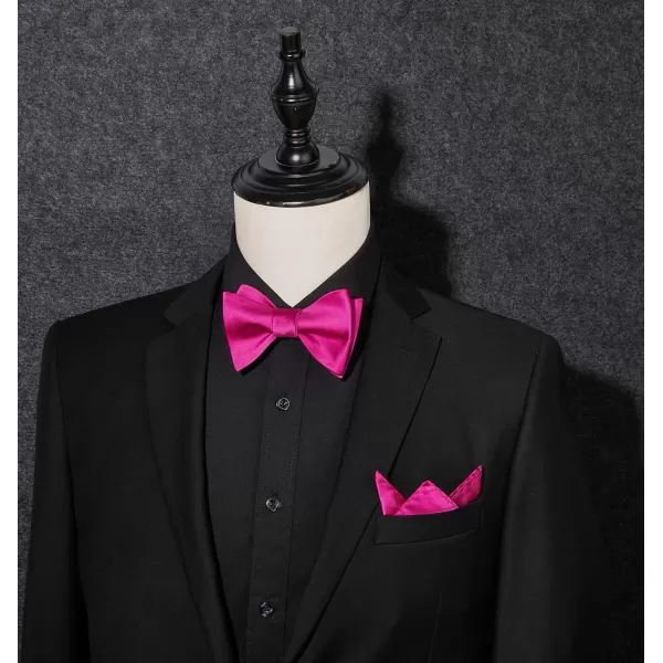HISDERN Bow Ties for Men Solid Color Self Tie Bow Tie Pocket Square Set Classic Formal Satin Bowties for Tuxedo Wedding Party
