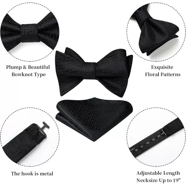 HISDERN Bow Ties for Men Solid Color Self Tie Bow Tie Pocket Square Set Classic Formal Satin Bowties for Tuxedo Wedding Party