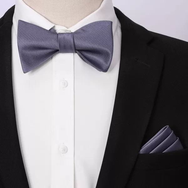 HISDERN Bow Ties for Men Solid Color Self Tie Bow Tie Pocket Square Set Classic Formal Satin Bowties for Tuxedo Wedding Party