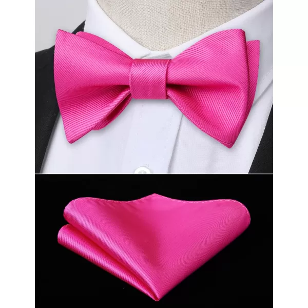 HISDERN Bow Ties for Men Solid Color Self Tie Bow Tie Pocket Square Set Classic Formal Satin Bowties for Tuxedo Wedding Party
